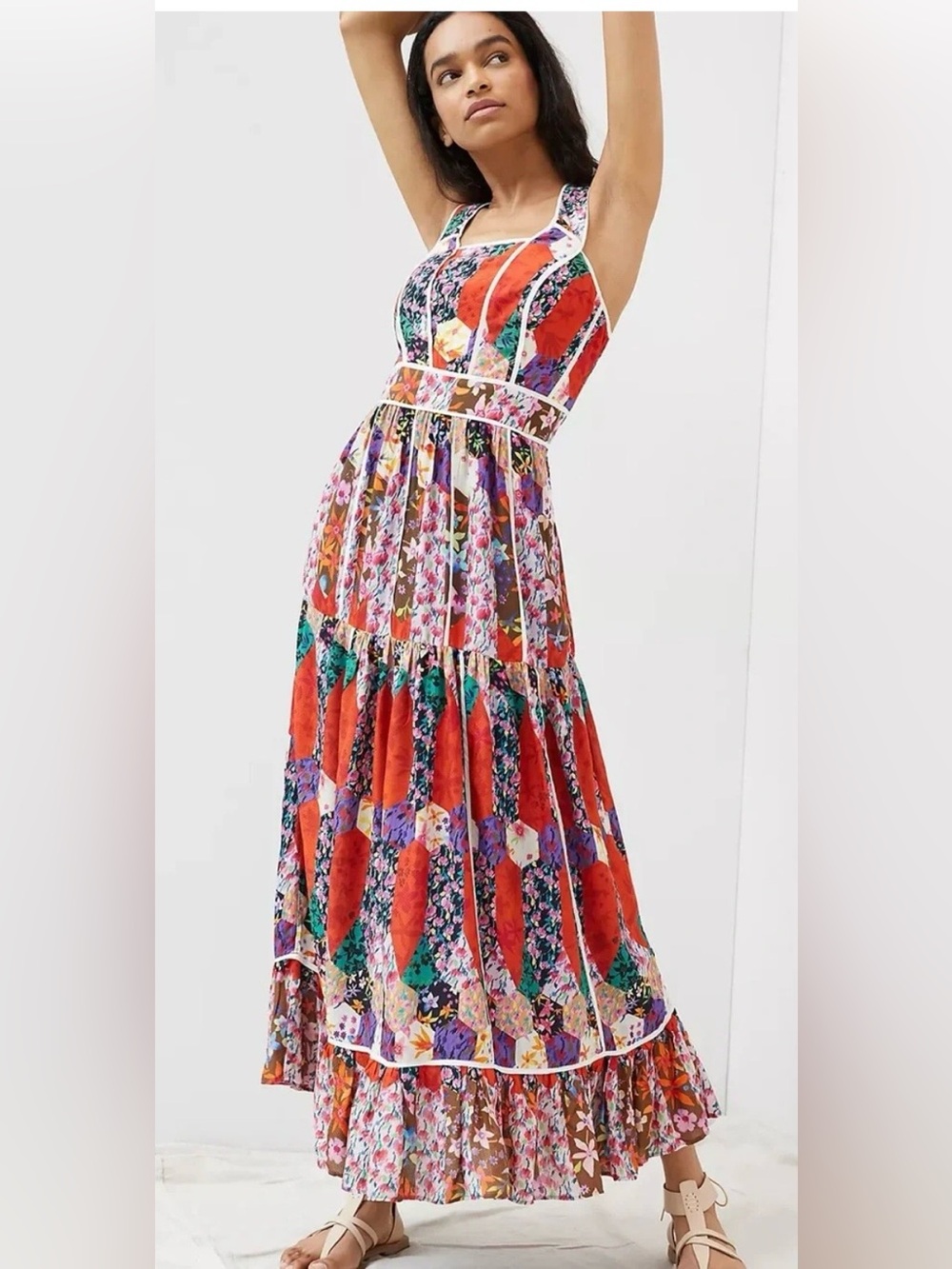 Anthropologie Bhanuni Jyoti Square Neck Maxi Dress Size 6 US Floral Beautiful